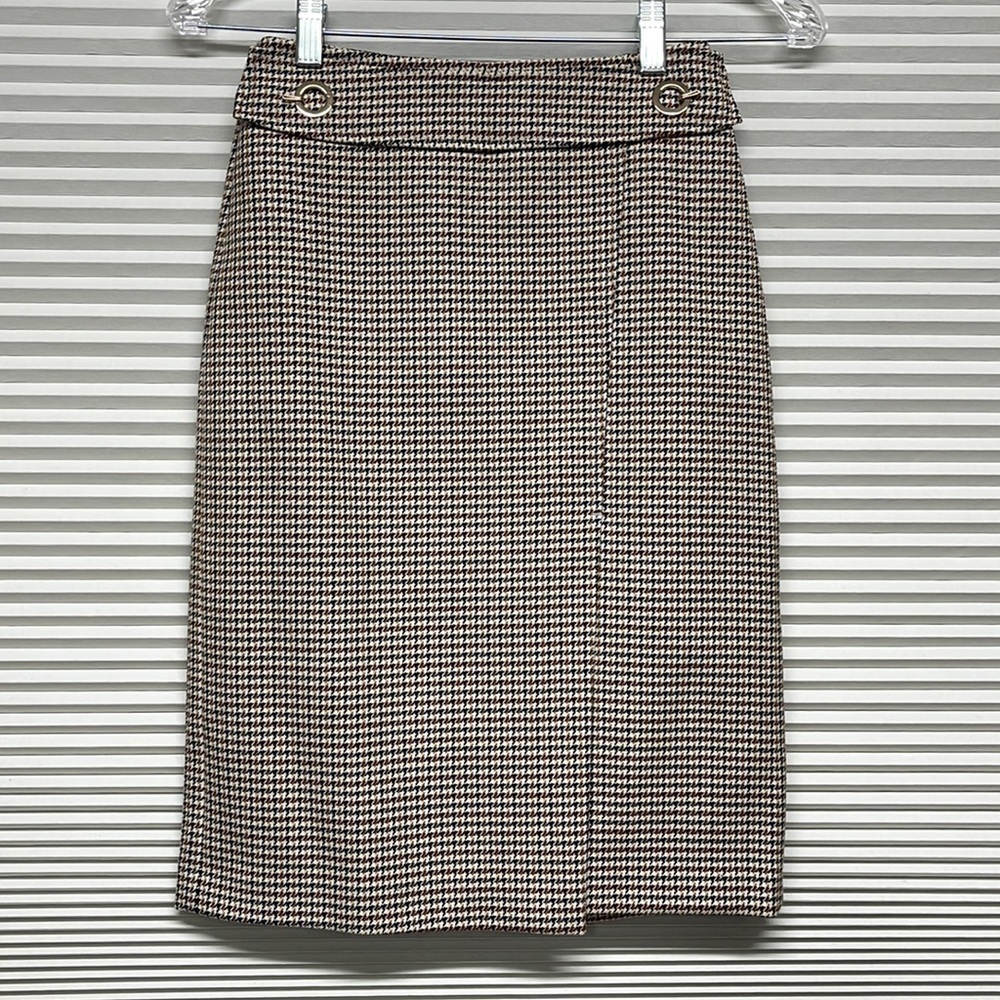 H&M NWT Beige Dogtooth Patterned Knee Length Pencil Skirt Size 0